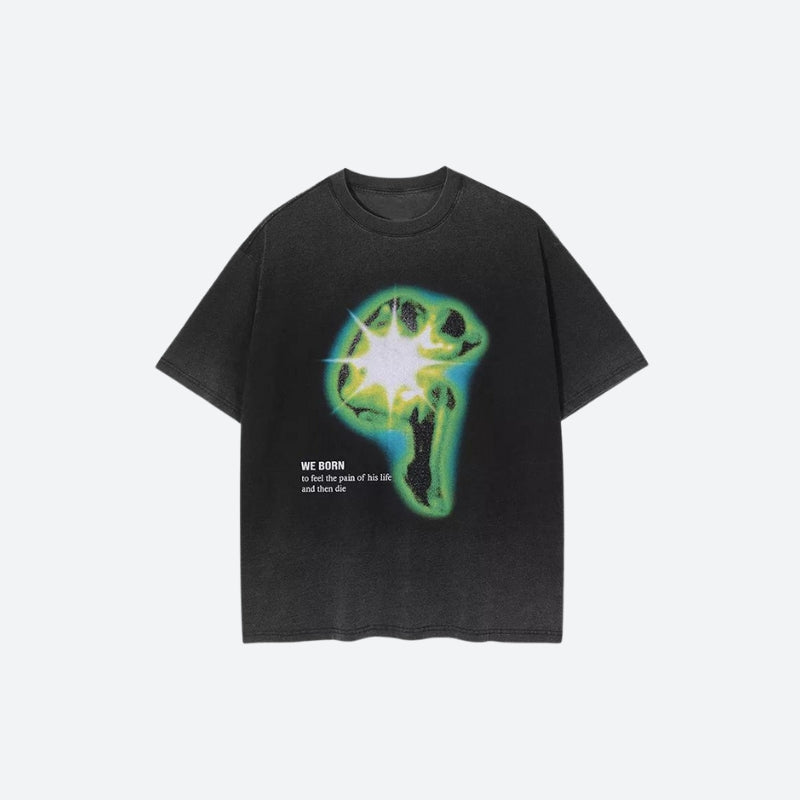Distressed Green Human Figure Printed Tee - Retro Y2K Fashion, 90s Grunge Style