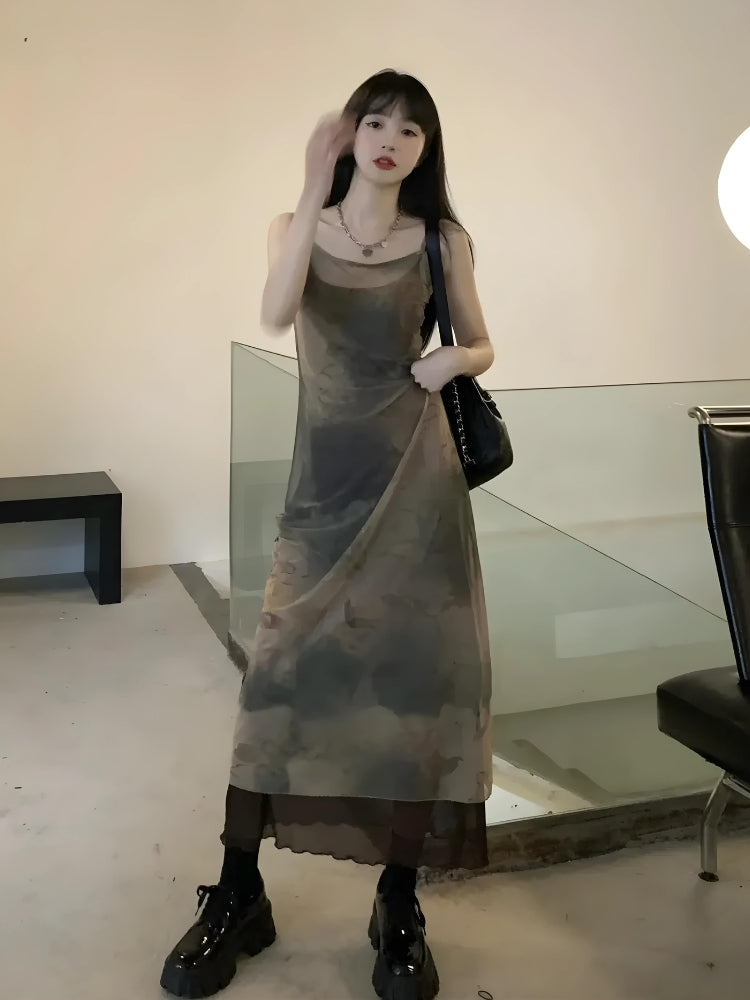 Fairy Grunge Forest Midi Dress - Retro Y2K Summer Outfit with 90s Fashion Vibes