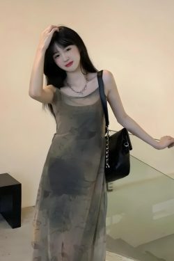 Fairy Grunge Forest Midi Dress - Retro Y2K Summer Outfit with 90s Fashion Vibes