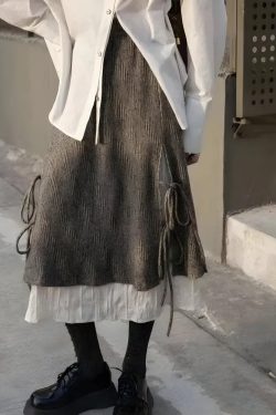 Fairy Grunge Lace Up Midi Skirt - Retro Y2K Fashion, 90s Style, Perfect for Y2K Outfits