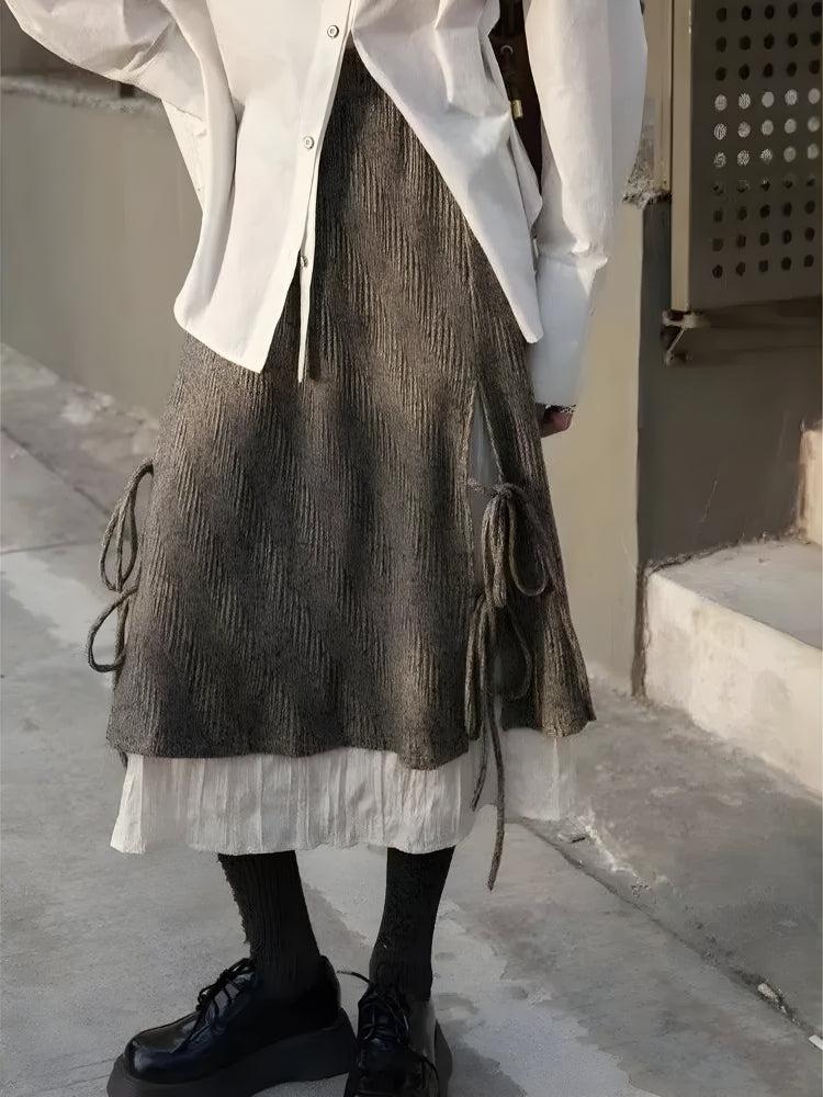 Fairy Grunge Lace Up Midi Skirt - Retro Y2K Fashion, 90s Style, Perfect for Y2K Outfits