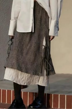 Fairy Grunge Lace Up Midi Skirt - Retro Y2K Fashion, 90s Style, Perfect for Y2K Outfits