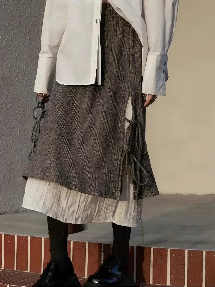 Fairy Grunge Lace Up Midi Skirt - Retro Y2K Fashion, 90s Style, Perfect for Y2K Outfits