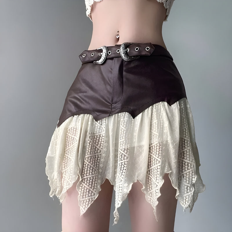 Fairy Grunge Patchwork Lace Mini Skirt - Retro Y2K Summer Outfit