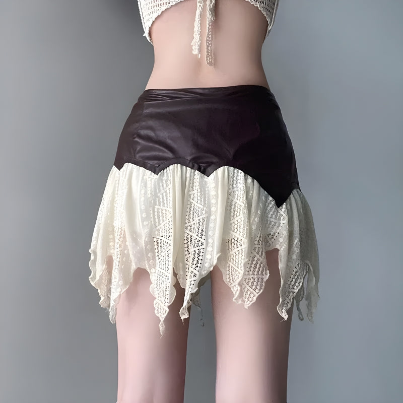 Fairy Grunge Patchwork Lace Mini Skirt - Retro Y2K Summer Outfit
