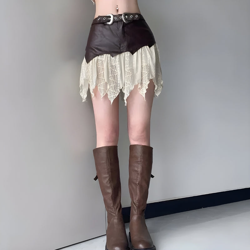 Fairy Grunge Patchwork Lace Mini Skirt - Retro Y2K Summer Outfit