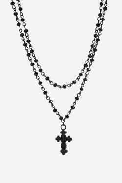 Goth Double Chain Cross Necklace - Retro Y2K Grunge Fashion Statement Accessory