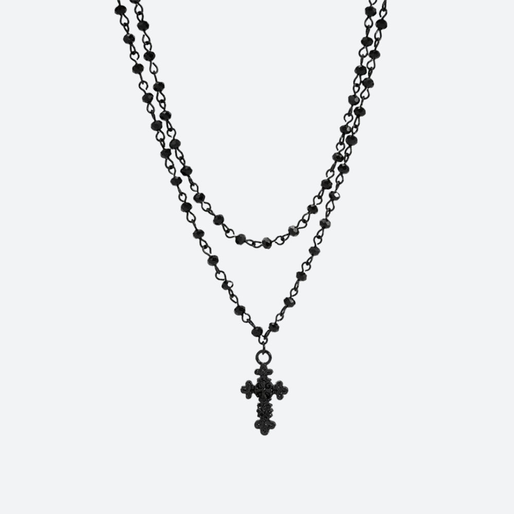 Goth Double Chain Cross Necklace - Retro Y2K Grunge Fashion Statement Accessory