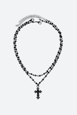 Goth Double Chain Cross Necklace - Retro Y2K Grunge Fashion Statement Accessory