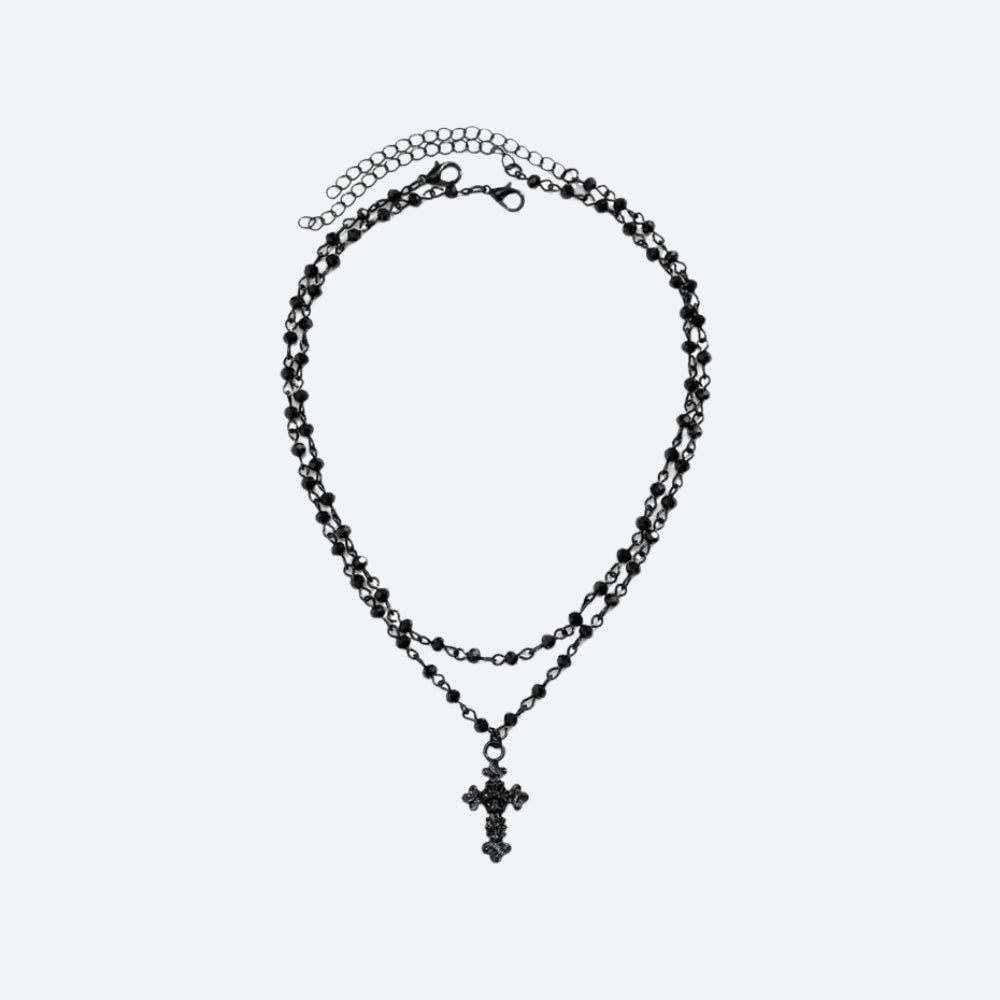 Goth Double Chain Cross Necklace - Retro Y2K Grunge Fashion Statement Accessory