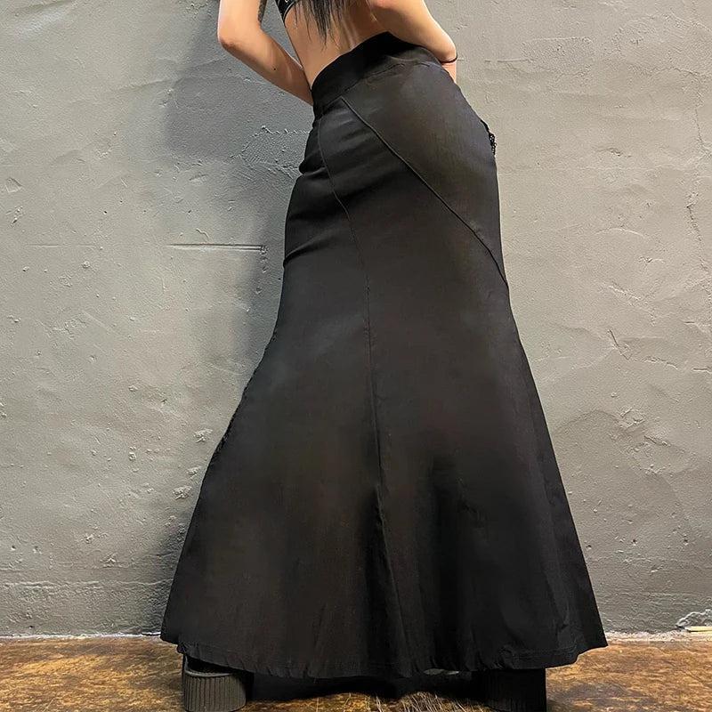 Gothic Dragon Printed Midi Skirt - Retro Y2K Grunge Fashion for Bold Statements