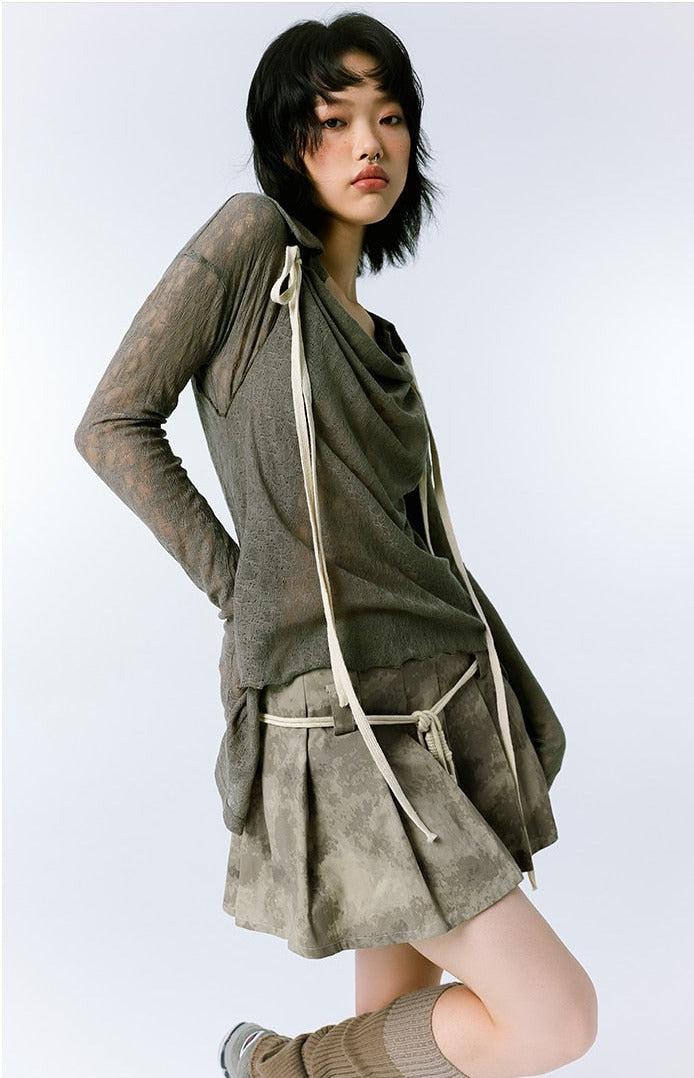 Grunge Asymmetric Lace Top - Retro Y2K Fashion Inspired Long Sleeve Blouse