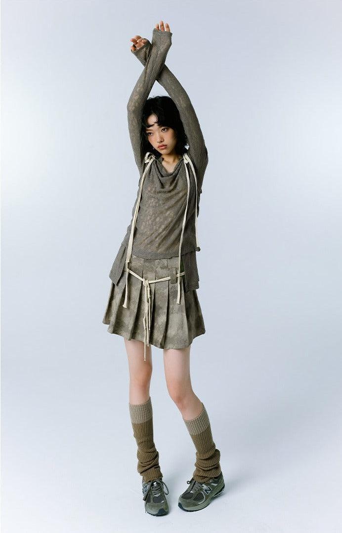 Grunge Asymmetric Lace Top - Retro Y2K Fashion Inspired Long Sleeve Blouse
