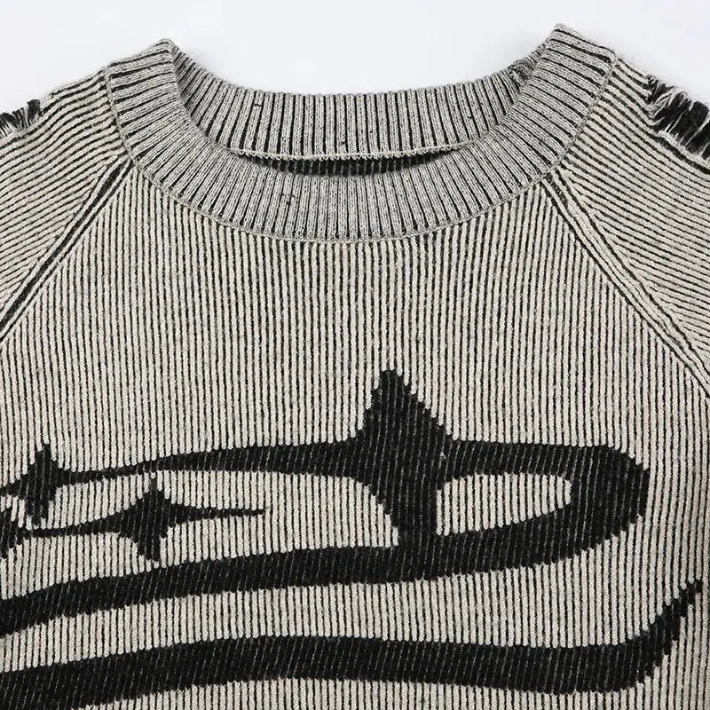Grunge Distressed Long Sleeve Top - Retro 90s Y2K Fashion