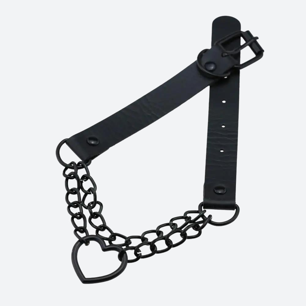 Grunge Heart Choker Necklace with Belted Detail - Perfect for Y2K and 90s Fashion