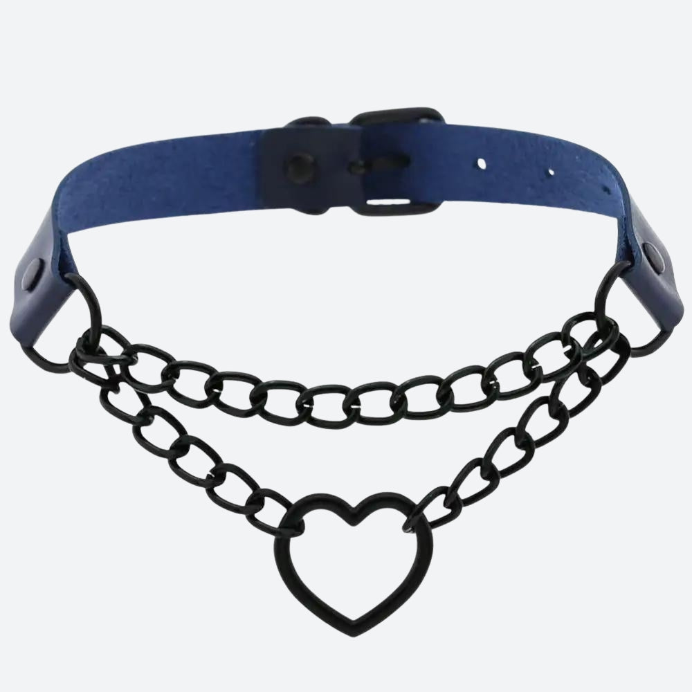 Grunge Heart Choker Necklace with Belted Detail - Perfect for Y2K and 90s Fashion