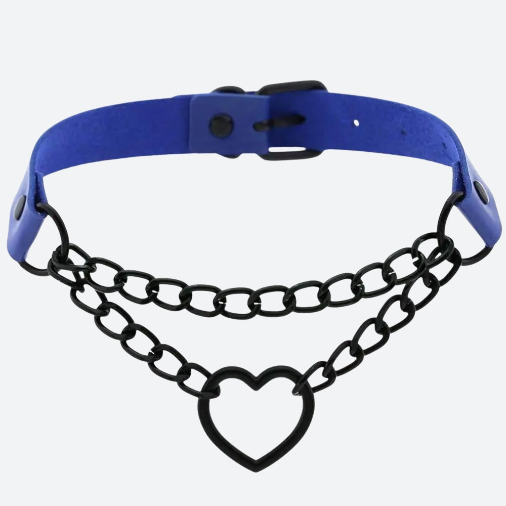 Grunge Heart Choker Necklace with Belted Detail - Perfect for Y2K and 90s Fashion