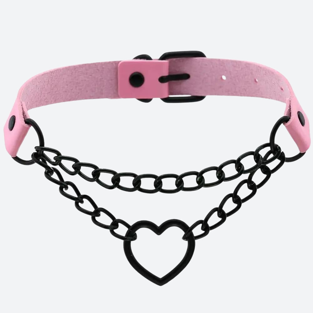 Grunge Heart Choker Necklace with Belted Detail - Perfect for Y2K and 90s Fashion