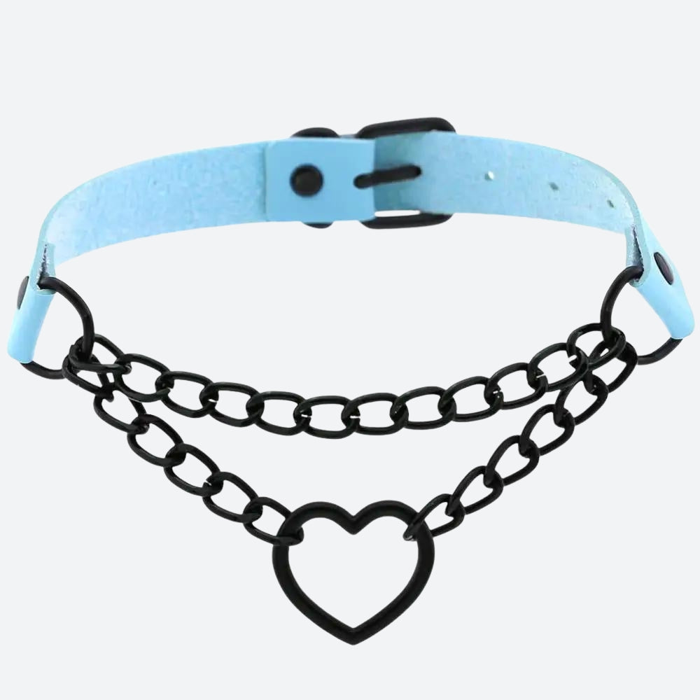Grunge Heart Choker Necklace with Belted Detail - Perfect for Y2K and 90s Fashion