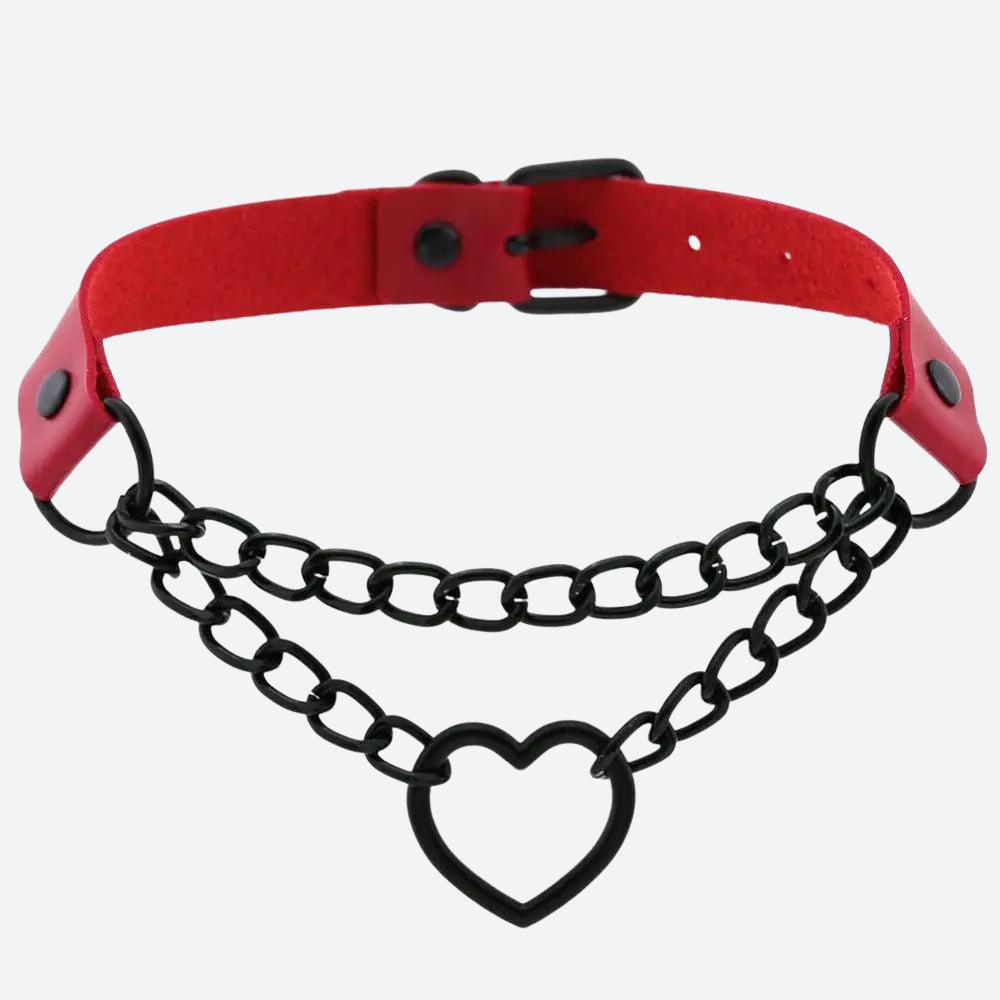 Grunge Heart Choker Necklace with Belted Detail - Perfect for Y2K and 90s Fashion
