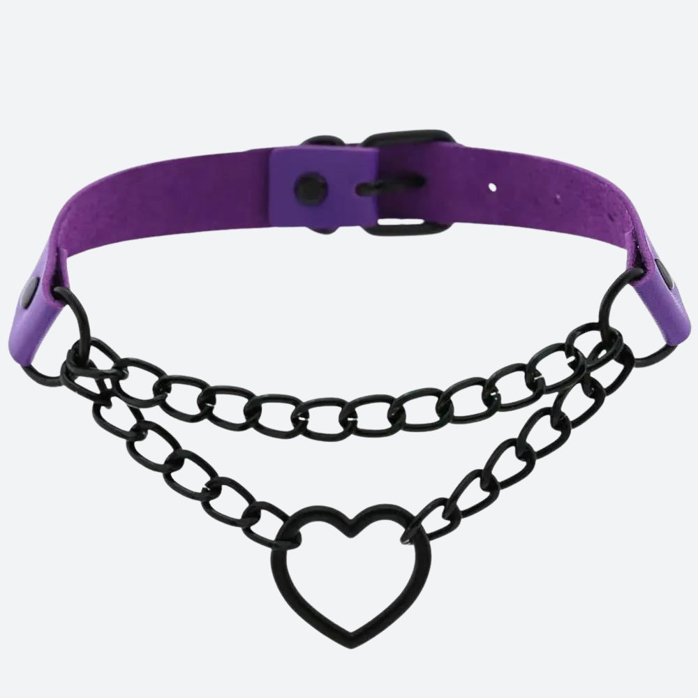 Grunge Heart Choker Necklace with Belted Detail - Perfect for Y2K and 90s Fashion