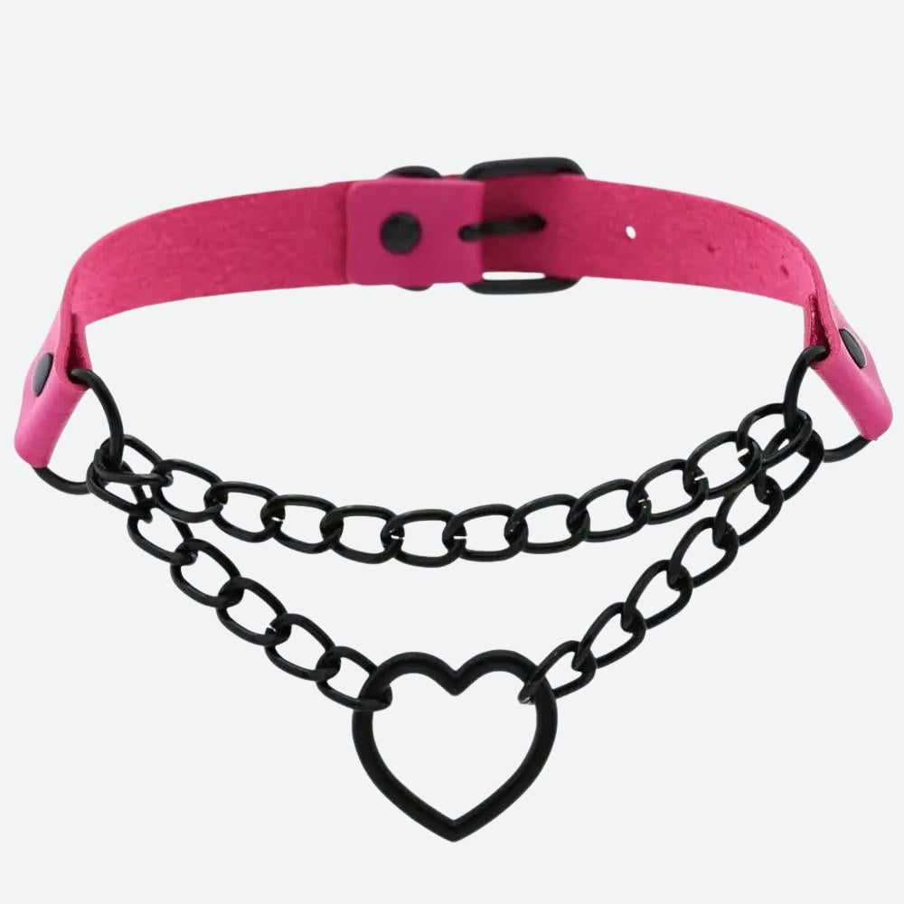 Grunge Heart Choker Necklace with Belted Detail - Perfect for Y2K and 90s Fashion