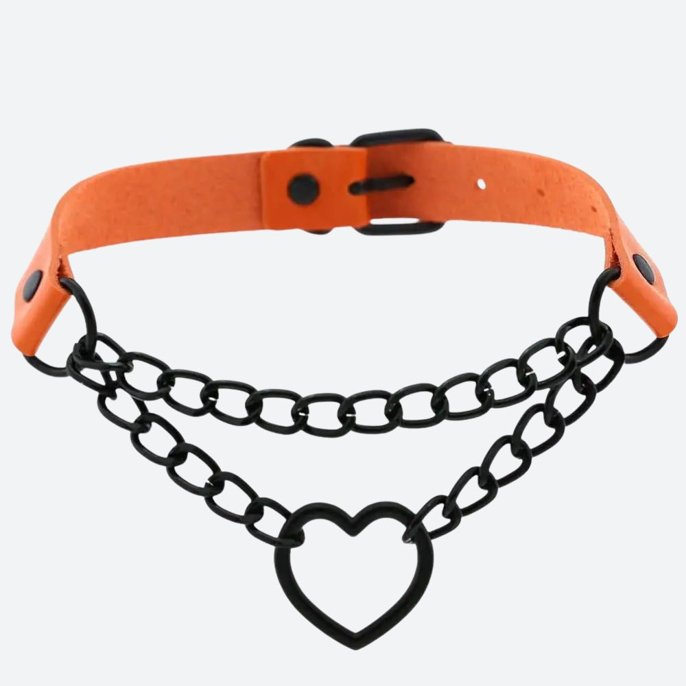 Grunge Heart Choker Necklace with Belted Detail - Perfect for Y2K and 90s Fashion