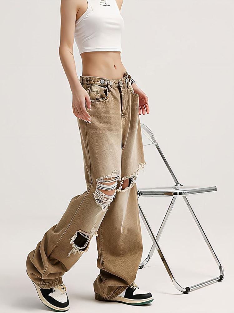 Light Wash Low Rise Ripped Y2K Jeans - Retro 90s Fashion Style