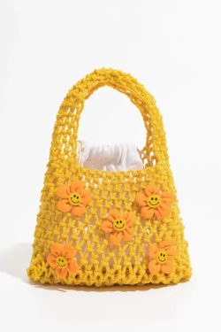 Retro Indie Smiley Flowers Crochet Bag - Perfect for Y2K and 90s Fashion Outfits