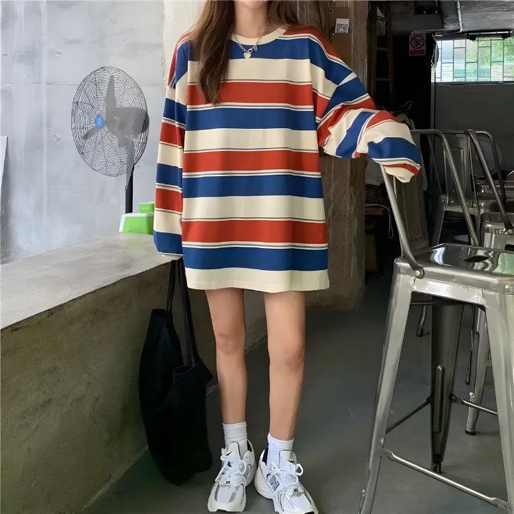 Vintage Casual Striped Sweatshirt - Retro Y2K Fashion, 90s Grunge Style, Perfect Y2K Outfit