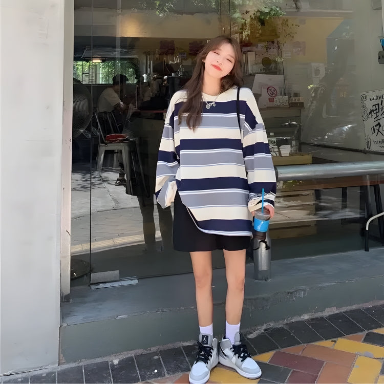 Vintage Casual Striped Sweatshirt - Retro Y2K Fashion, 90s Grunge Style, Perfect Y2K Outfit