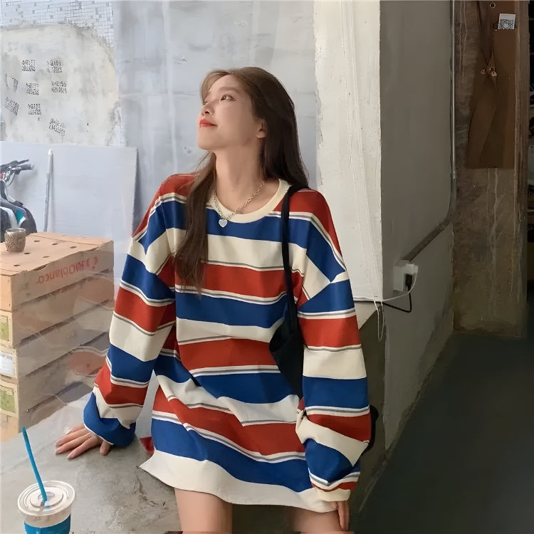 Vintage Casual Striped Sweatshirt - Retro Y2K Fashion, 90s Grunge Style, Perfect Y2K Outfit