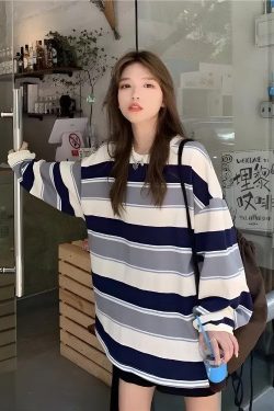 Vintage Casual Striped Sweatshirt - Retro Y2K Fashion, 90s Grunge Style, Perfect Y2K Outfit
