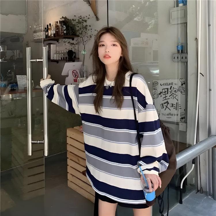 Vintage Casual Striped Sweatshirt - Retro Y2K Fashion, 90s Grunge Style, Perfect Y2K Outfit