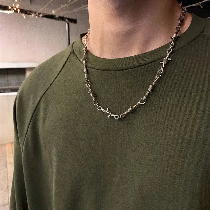 Y2K Barbed Wire Necklace - Retro 90s Grunge Style Accessory for Y2K Outfits