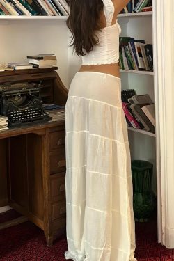 Y2K Coquette Lace Up Crop Top & Maxi Skirt Set - Retro Summer Fashion Outfit