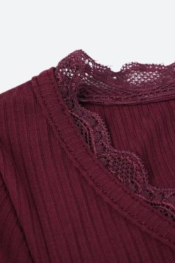 Y2K Corduroy Lace Trim Top - Retro Style Grunge Outfit