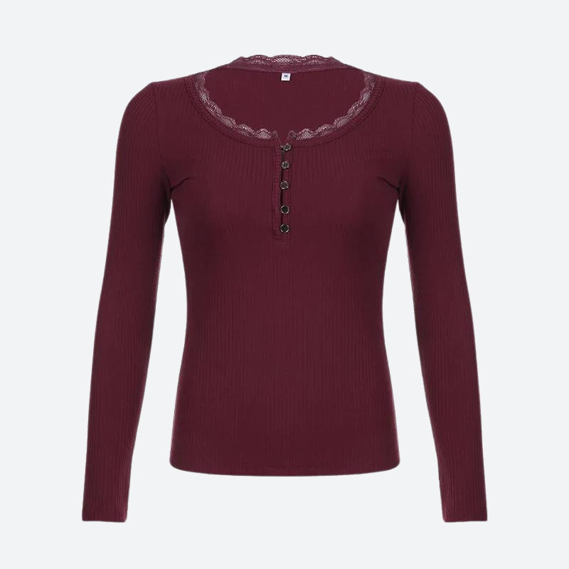 Y2K Corduroy Lace Trim Top - Retro Style Grunge Outfit