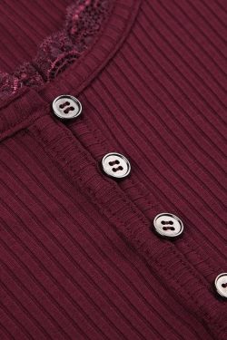 Y2K Corduroy Lace Trim Top - Retro Style Grunge Outfit