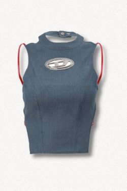 Y2K Cowgirl Denim Halter Corset Top - Retro 90s Fashion Statement