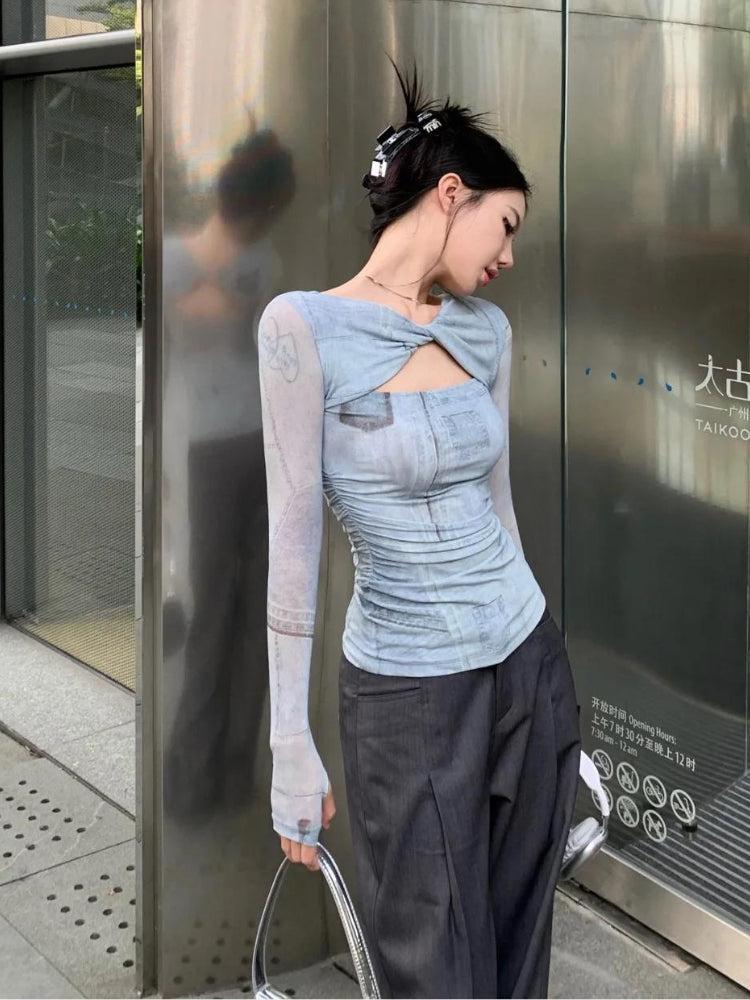 Y2K Cut Out Ruched Top - Retro Style 90s Fashion Douyin Dress