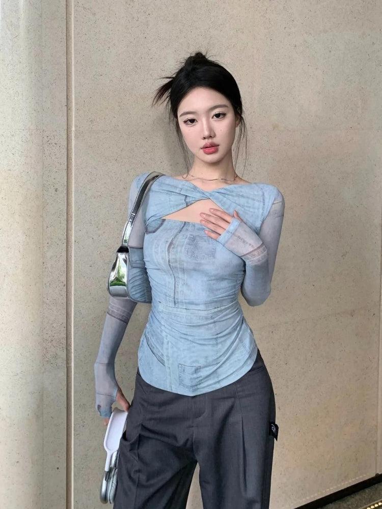 Y2K Cut Out Ruched Top - Retro Style 90s Fashion Douyin Dress