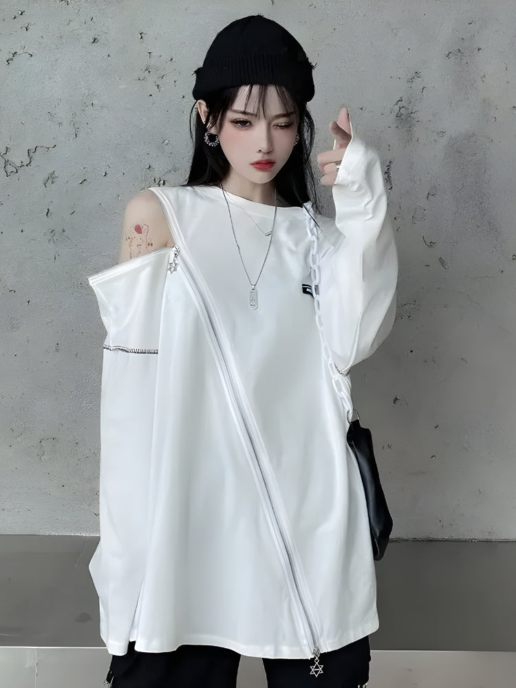 Y2K Cyberpunk Cross Zip-Up Top - Retro 90s Grunge Style