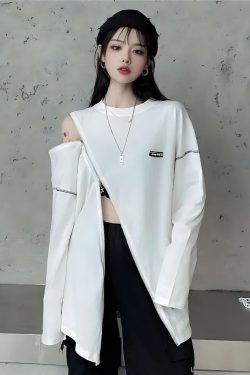 Y2K Cyberpunk Cross Zip-Up Top - Retro 90s Grunge Style