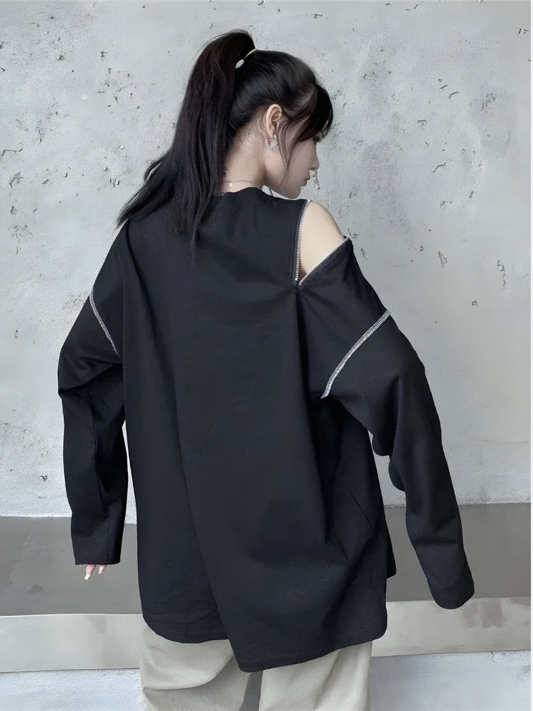Y2K Cyberpunk Cross Zip-Up Top - Retro 90s Grunge Style