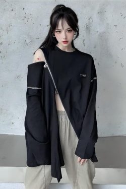 Y2K Cyberpunk Cross Zip-Up Top - Retro 90s Grunge Style