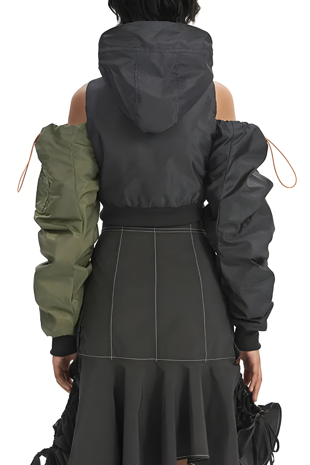 Y2K Cyberpunk Ruched Sleeve Puffer Jacket - Retro Style Grunge Outerwear