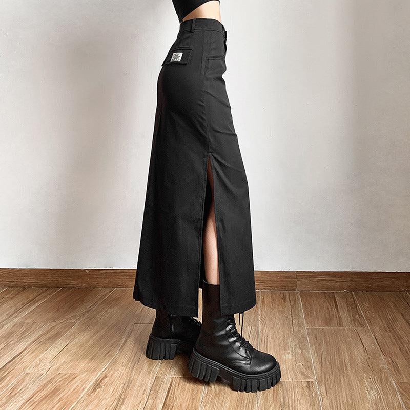 Y2K Dark Academia Side Slit Maxi Skirt - Retro Grunge Fashion