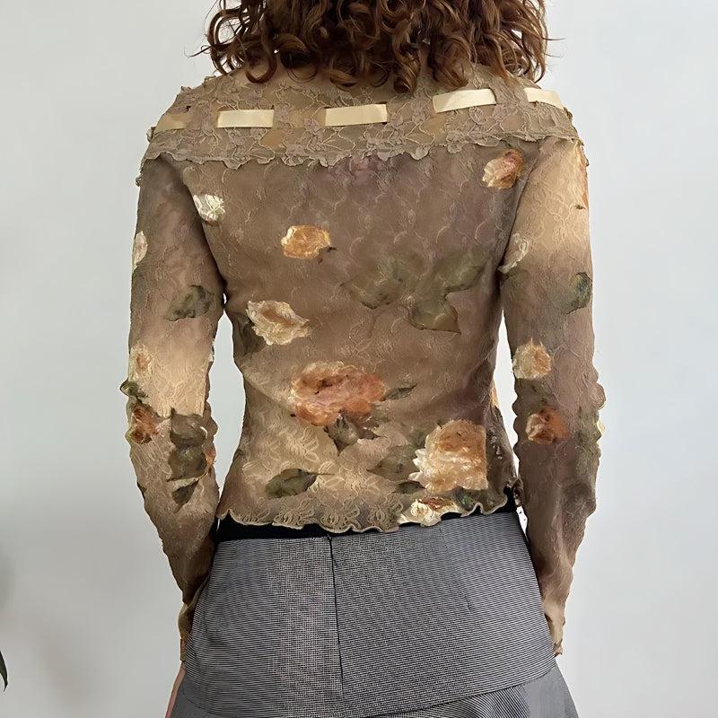 Y2K Fairy Grunge Floral Lace Off Shoulder Top - Retro 90s Style