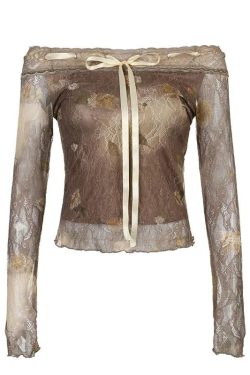 Y2K Fairy Grunge Floral Lace Off Shoulder Top - Retro 90s Style
